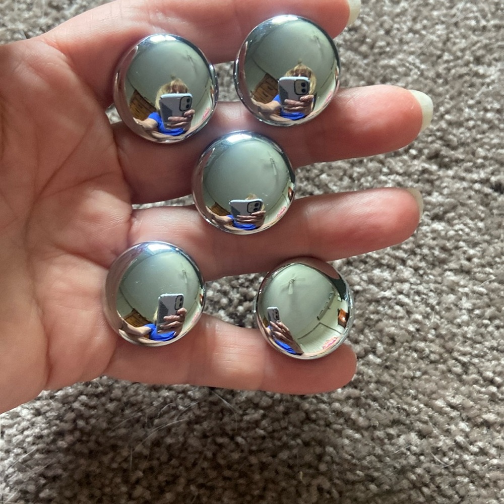 5 Silver Round Heavy Metal Drawer Knobs 1” Diameter
